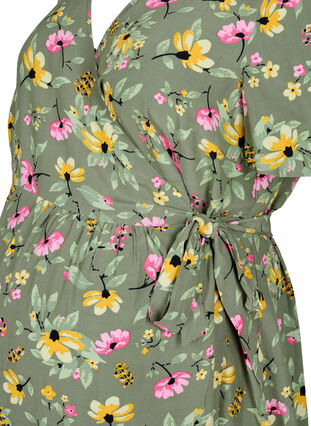 Pregnancy dress in viscose with wrap, Green Flower Print, Packshot image number 2