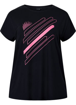 Short-sleeved training T-shirt with print, Black/Pink Print, Packshot image number 0