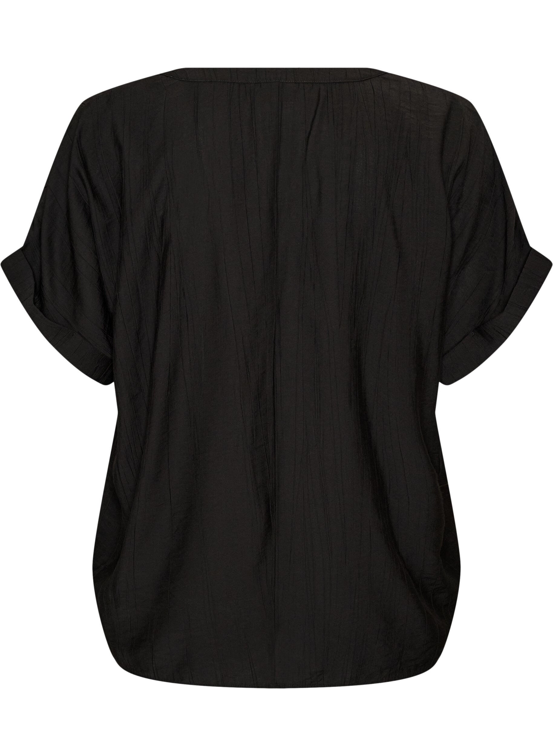 ZizzifashionViscose blouse with buttons and texture, Black, Packshot image number 1