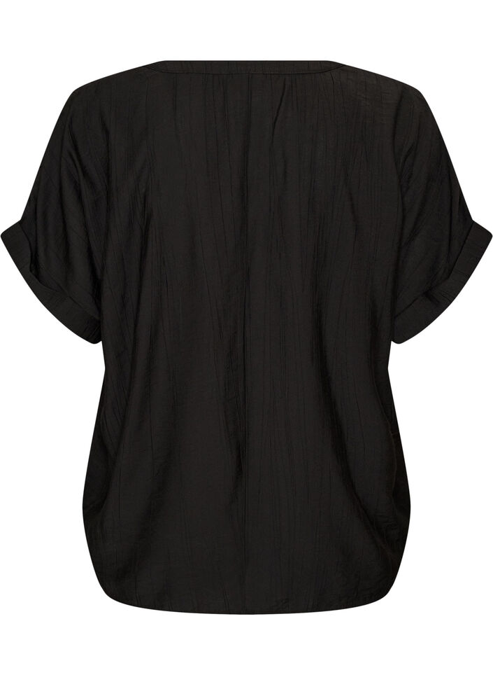Viscose blouse with buttons and texture, Black, Packshot image number 1