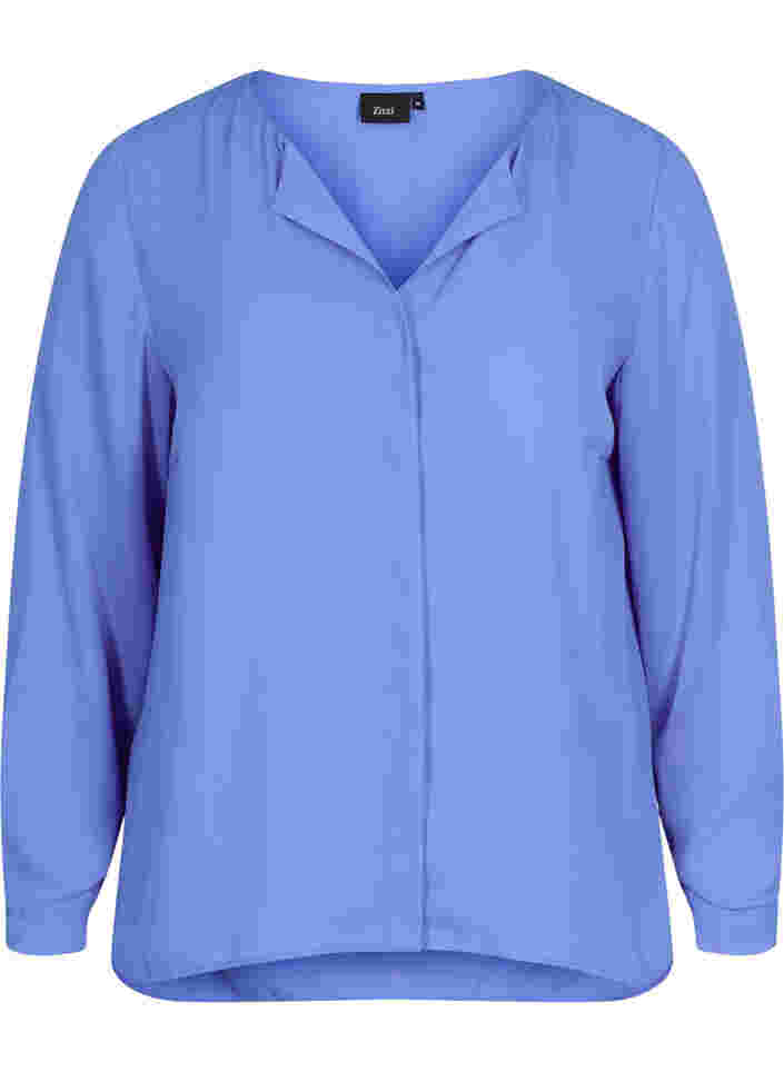 Solid colour shirt with v-neck, Ultramarine, Packshot image number 0