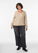 Cardigan with V-neck and ribbed texture, Beige, Model image number 1