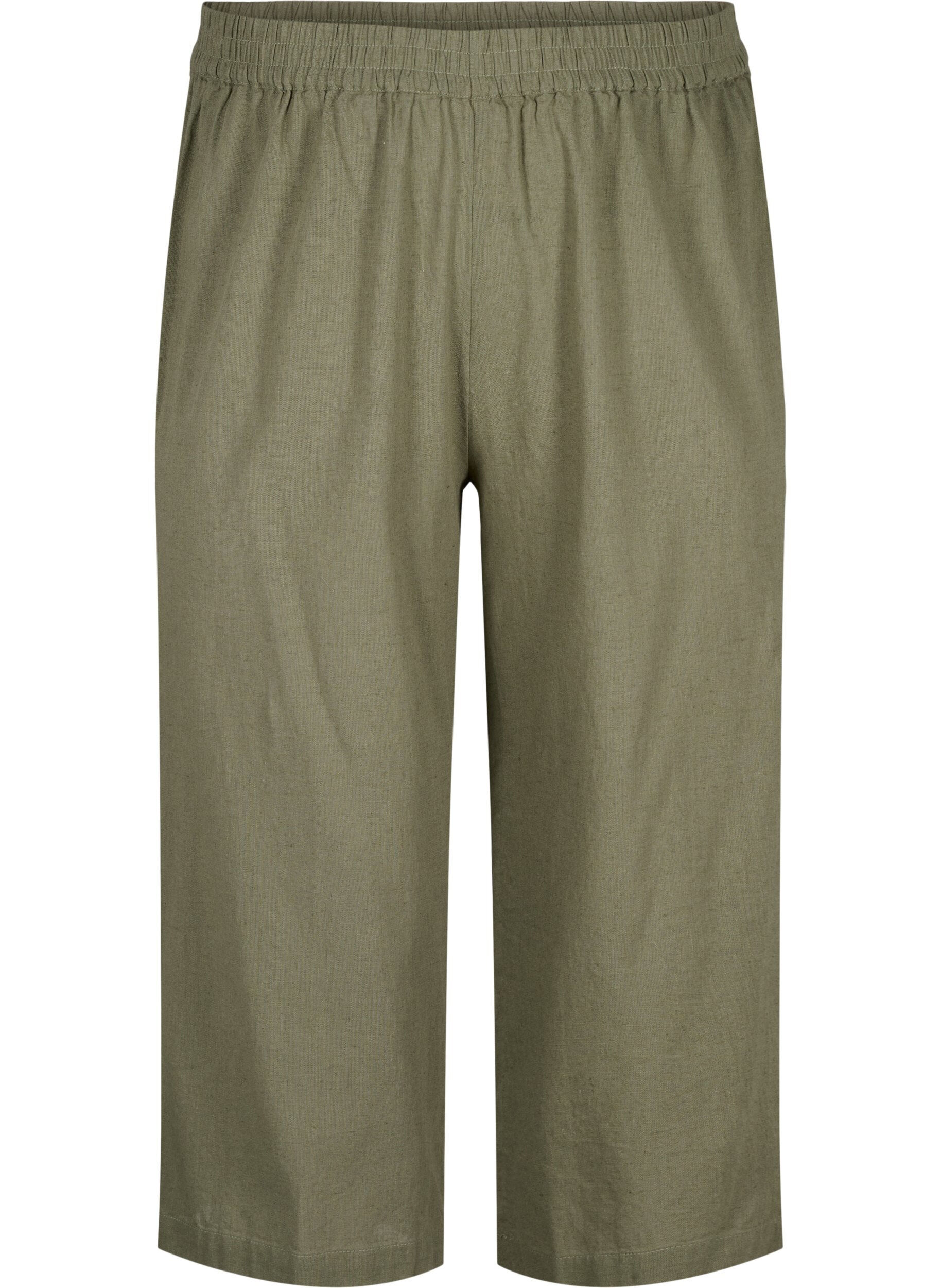 Zizzifashion 7/8 cotton blend pants with linen, Deep Lichen Green, Packshot image number 0