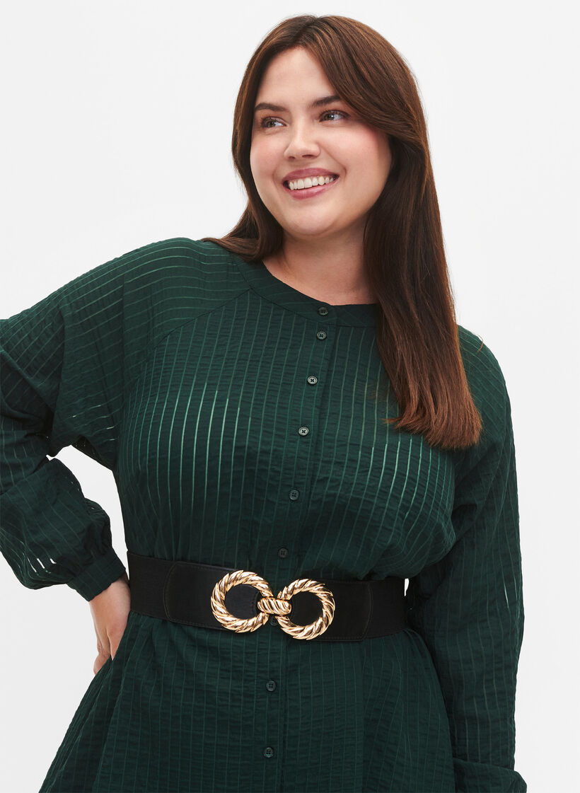 Stretchable waist belt with gold-coloured buckle, Black, Model image number 0