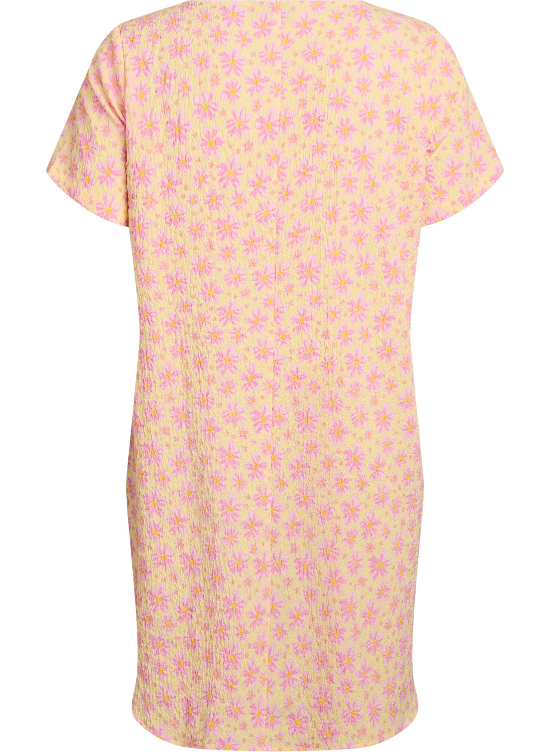ZizzifashionShort dress with a crinkled texture and short sleeves, Yellow, Packshot image number 1