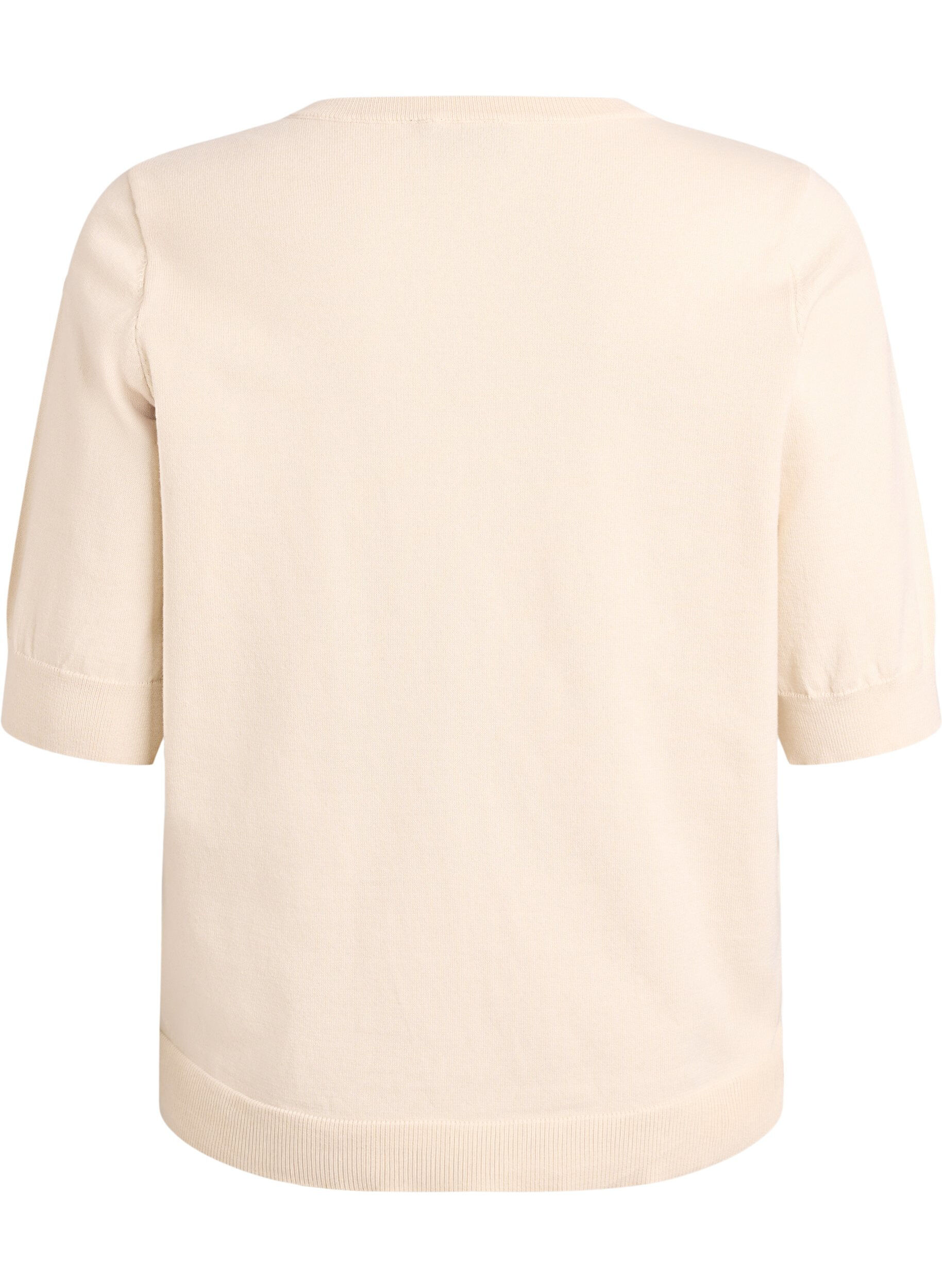 ZizzifashionFine-knit blouse with short sleeves, Beige, Packshot image number 1