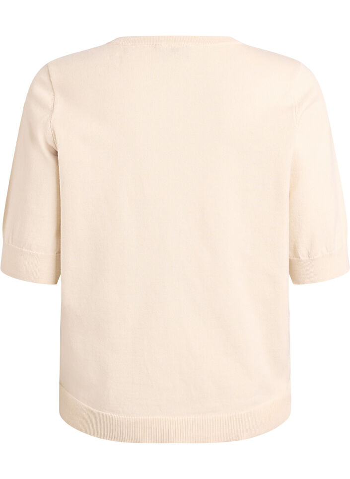 Fine-knit blouse with short sleeves, Beige, Packshot image number 1