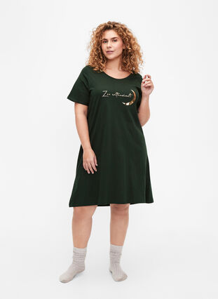 Short-sleeved nightgown in organic cotton, Scarab Enthusiast, Model image number 2