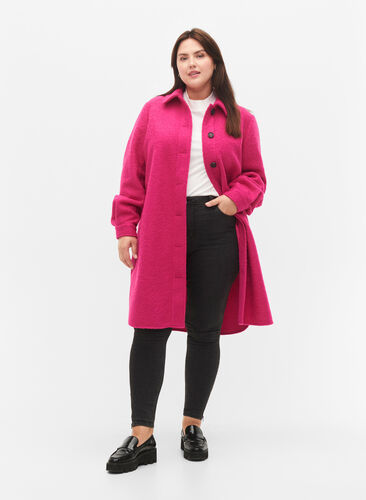 Long shirt jacket in bouclé look, Fuchsia Red, Model image number 4