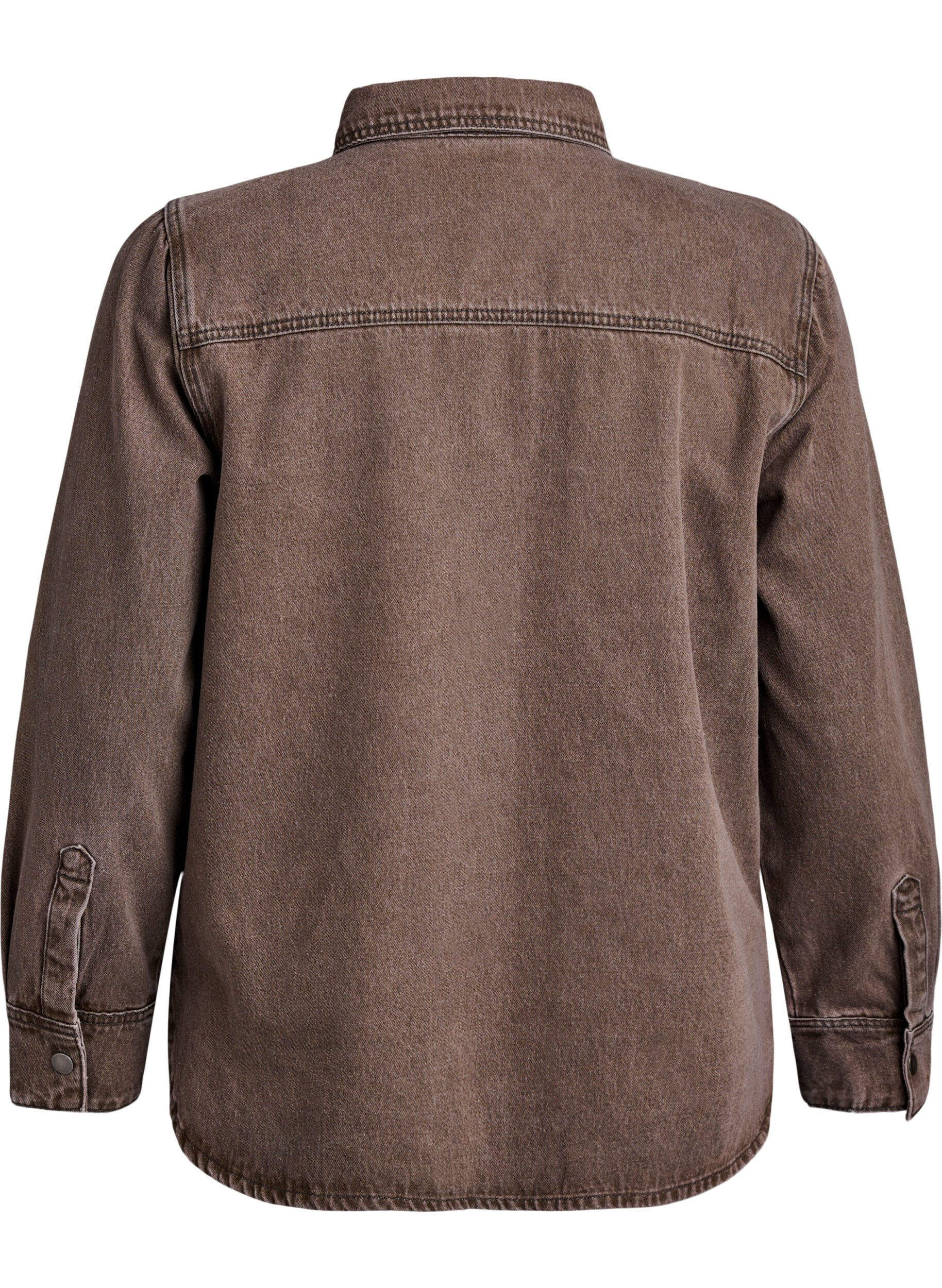 Zizzifashion Coloured denim shirt with chest pockets, Brown, Packshot image number 1
