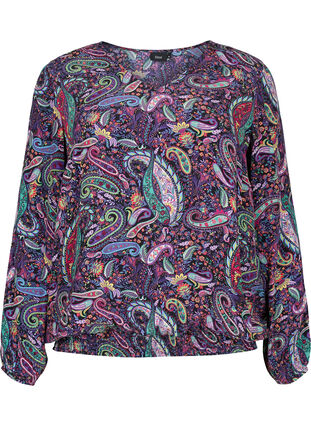 Paisley printed blouse with long sleeves in viscose, Multi Paisley, Packshot image number 0