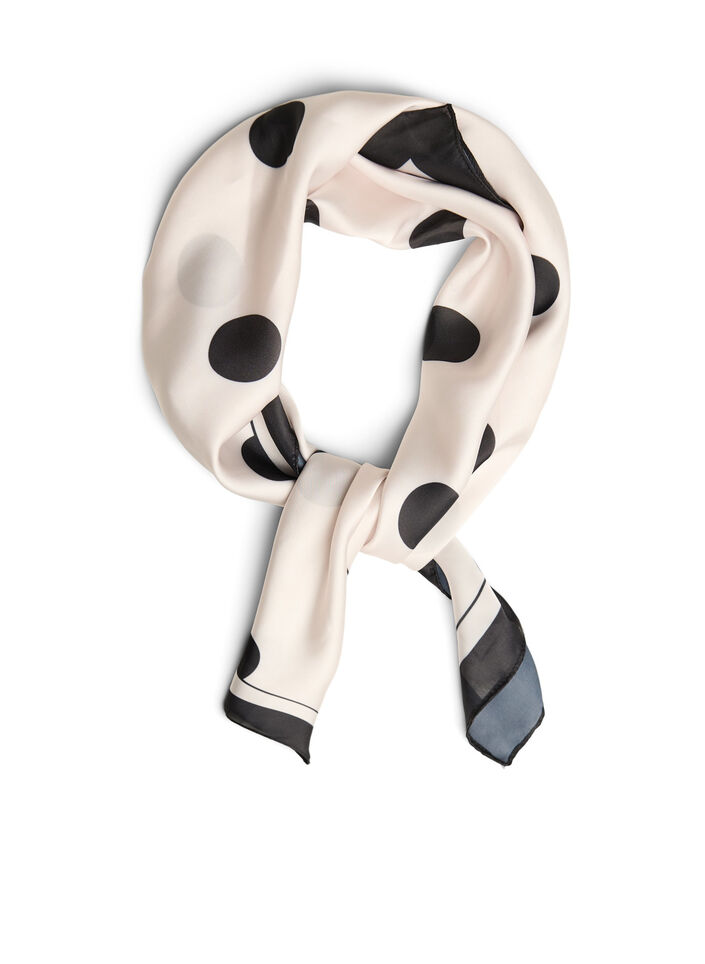 Square scarf in a satin-look with a patterned design, Beige, Packshot image number 0