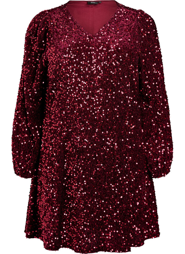 Short A-line sequin dress, Red, Packshot image number 0