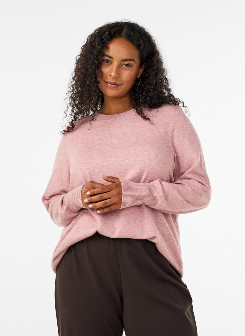 Knitted blouse with a round neck, Rose, Model image number 0
