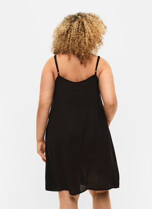 Solid colour strap dress in viscose, Black, Model image number 1