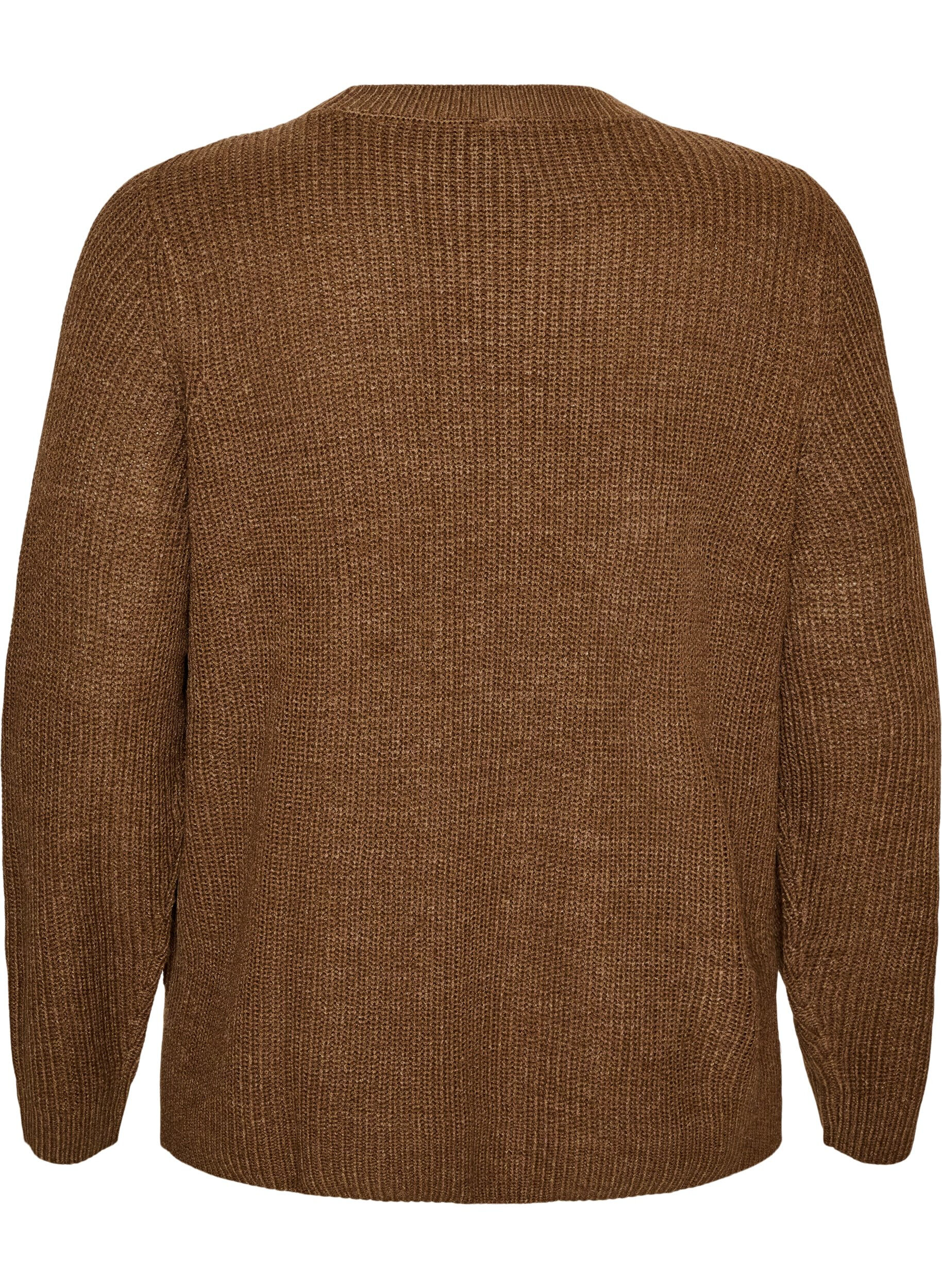 ZizzifashionKnitted blouse with ribbed texture and button details, Brown, Packshot image number 1