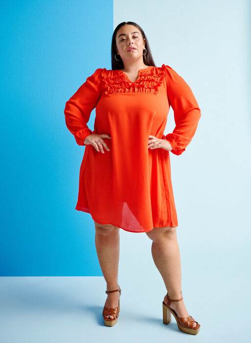 Long sleeve dress with ruffles, Orange.com, Image image number 0
