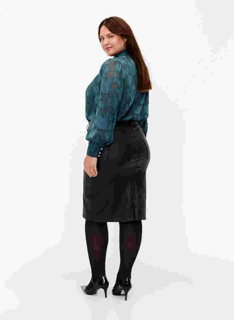 Coated skirt with slit, Black, Model image number 1