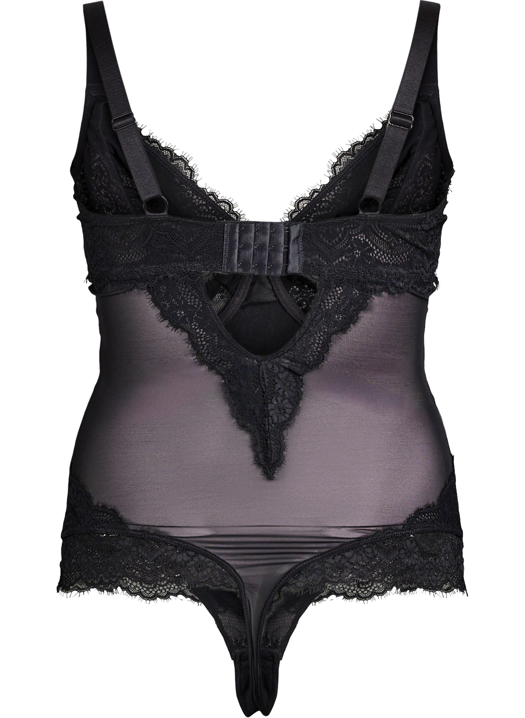 Zizzifashion Mesh bodysuit with lace and underwire, Black, Packshot image number 1