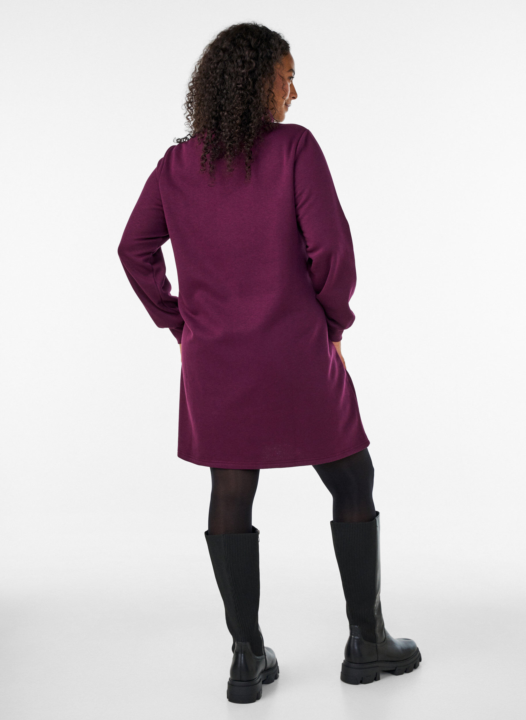 ZizzifashionSweatshirt dress with a high ribbed collar and zip, Purple, Model image number 2