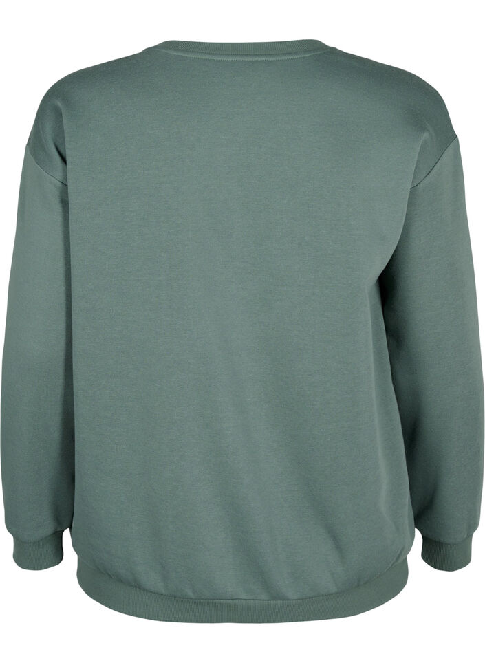 Sweatshirt with terry text, Green, Packshot image number 1