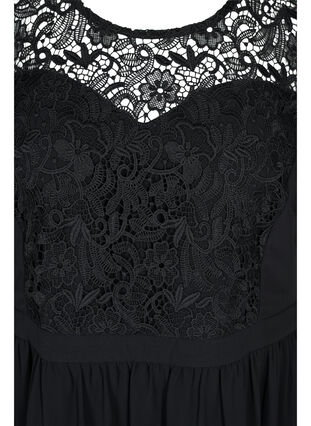 Short Sleeve dress with a lace top, Black, Packshot image number 2