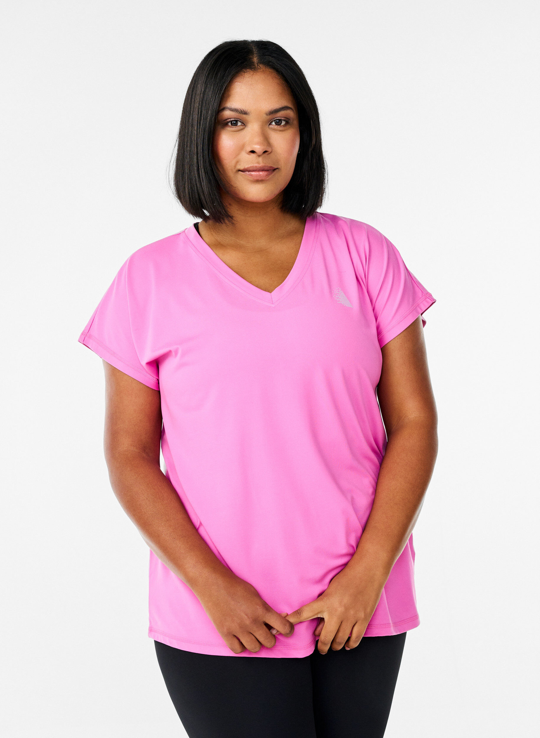 ZizzifashionLoose training t-shirt with v-neck, Pink, Model image number 0