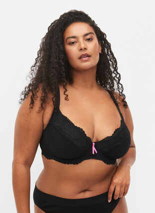 Support the breasts - underwire bra with pockets for padding - Black - Sz.  85E-115H - Zizzifashion