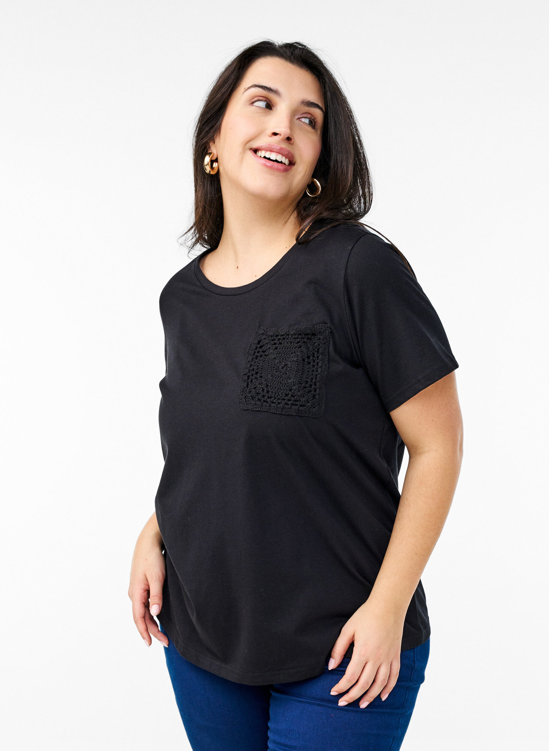 Zizzifashion T-shirt in organic cotton with chest pocket, Black, Model image number 0