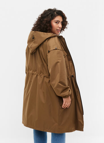 Windproof parka jacket with adjustable waist, Teak, Model image number 1