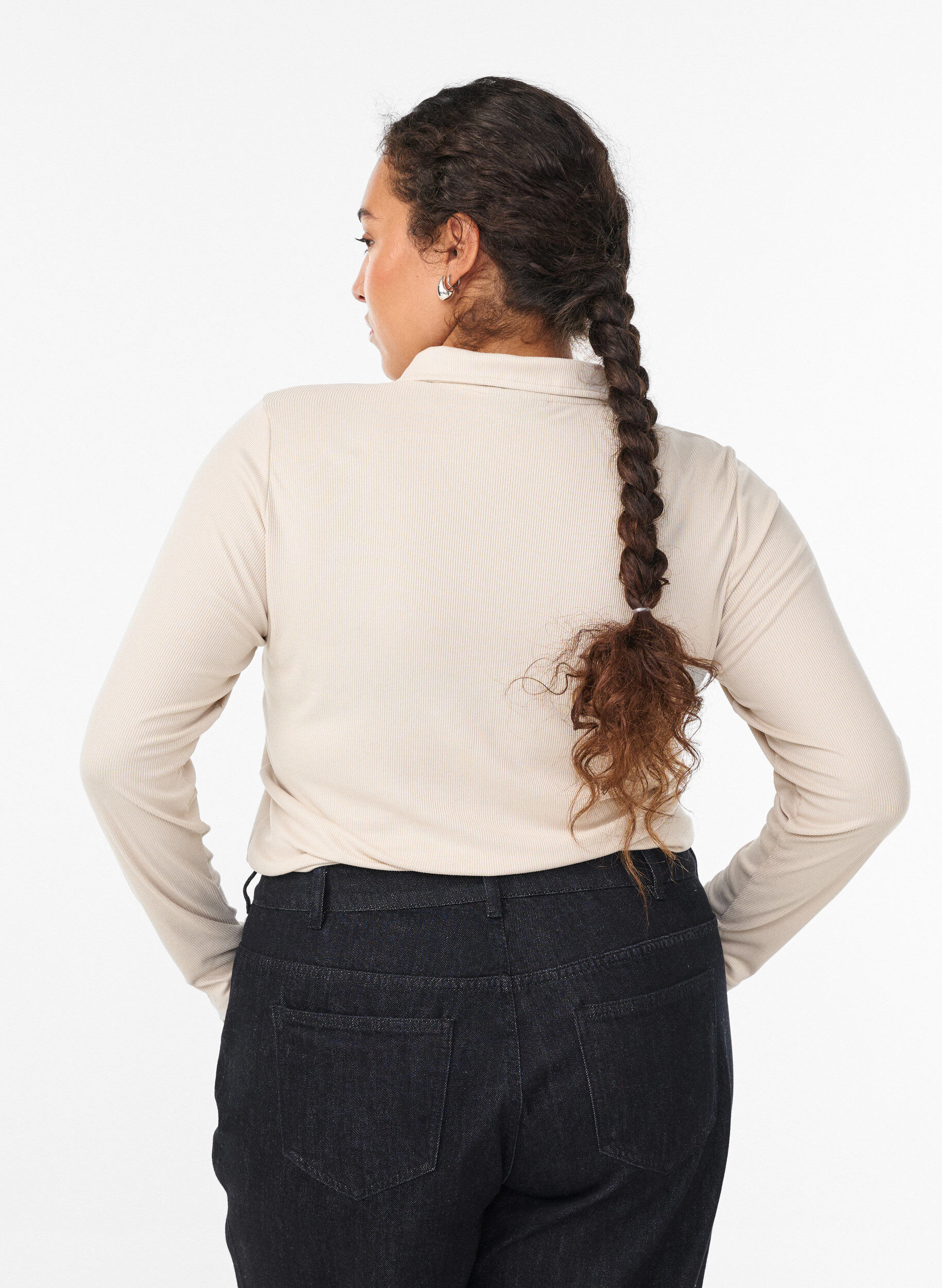 Zizzifashion Polo shirt in soft rib with long sleeves, Beige, Model image number 2