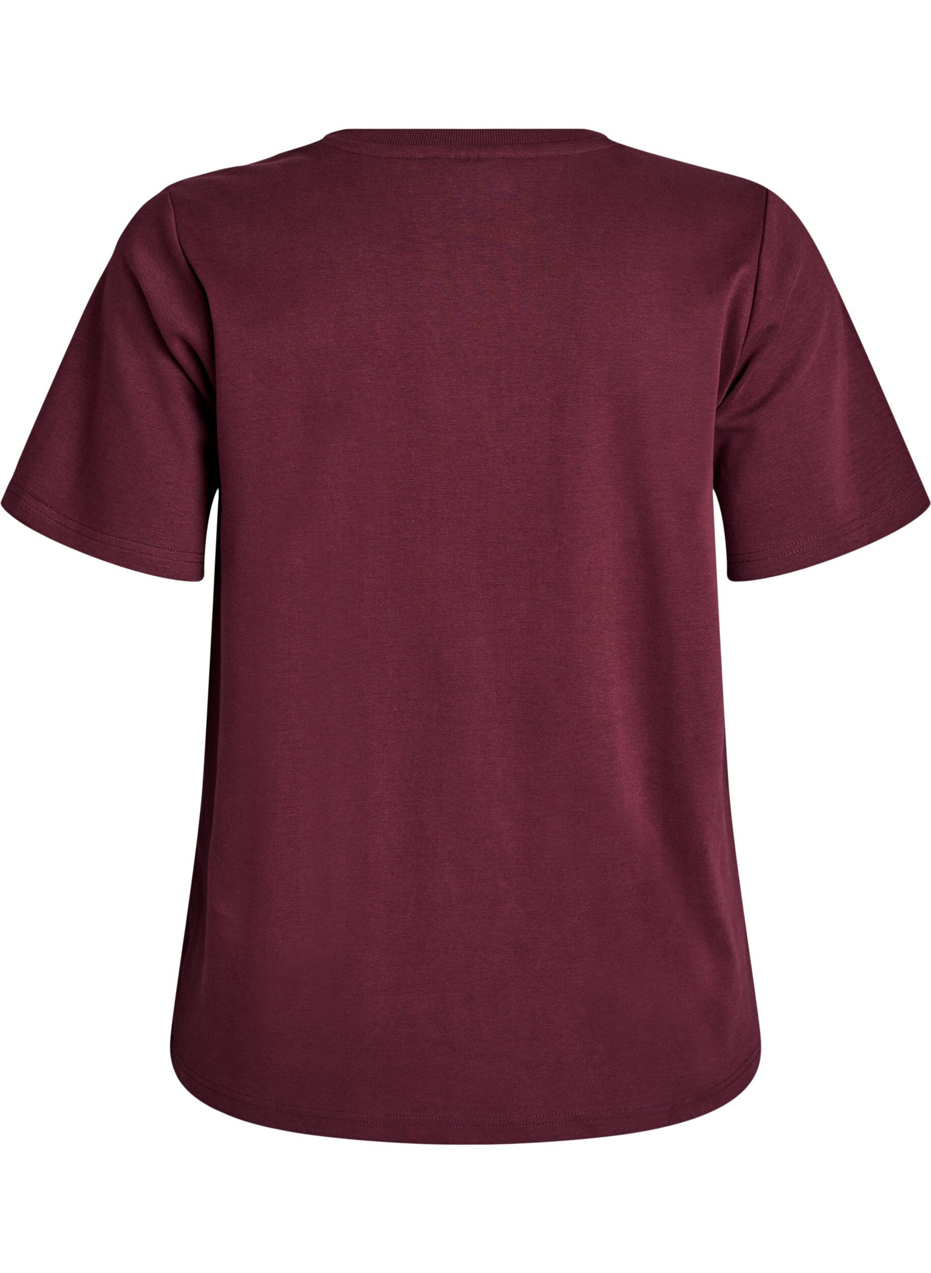 Zizzifashion Basic V-neck T-shirt in organic cotton, Dark Bordeaux, Packshot image number 1
