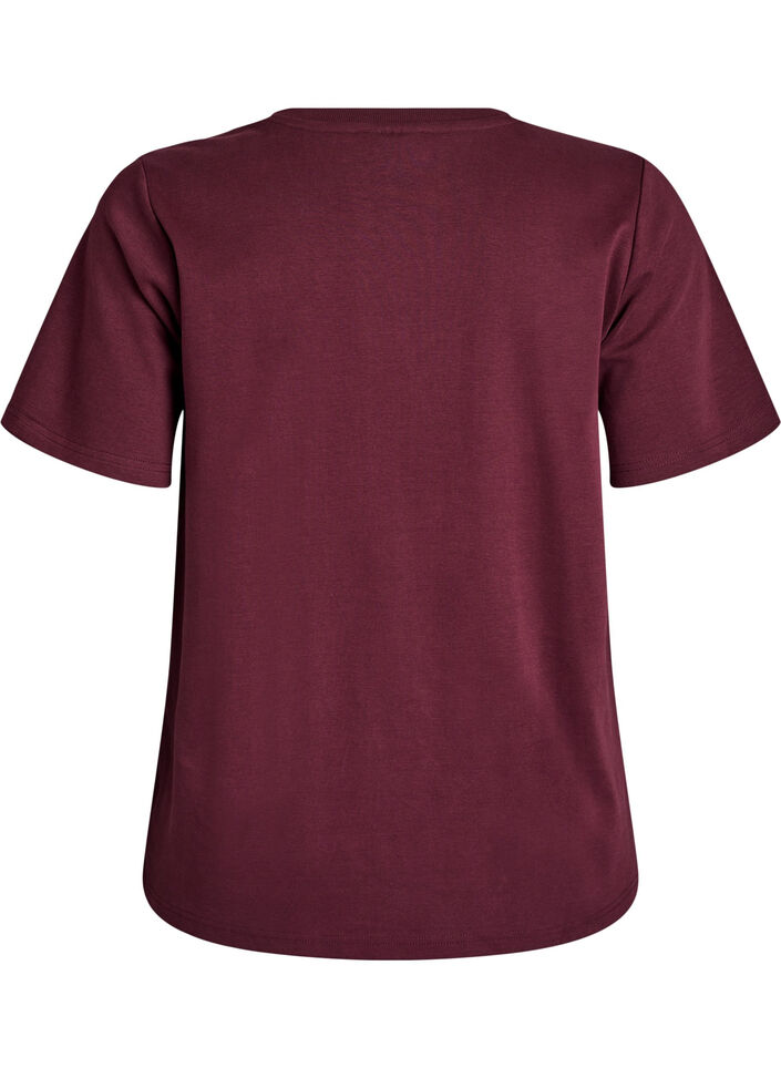 Basic V-neck T-shirt in organic cotton, Dark Bordeaux, Packshot image number 1