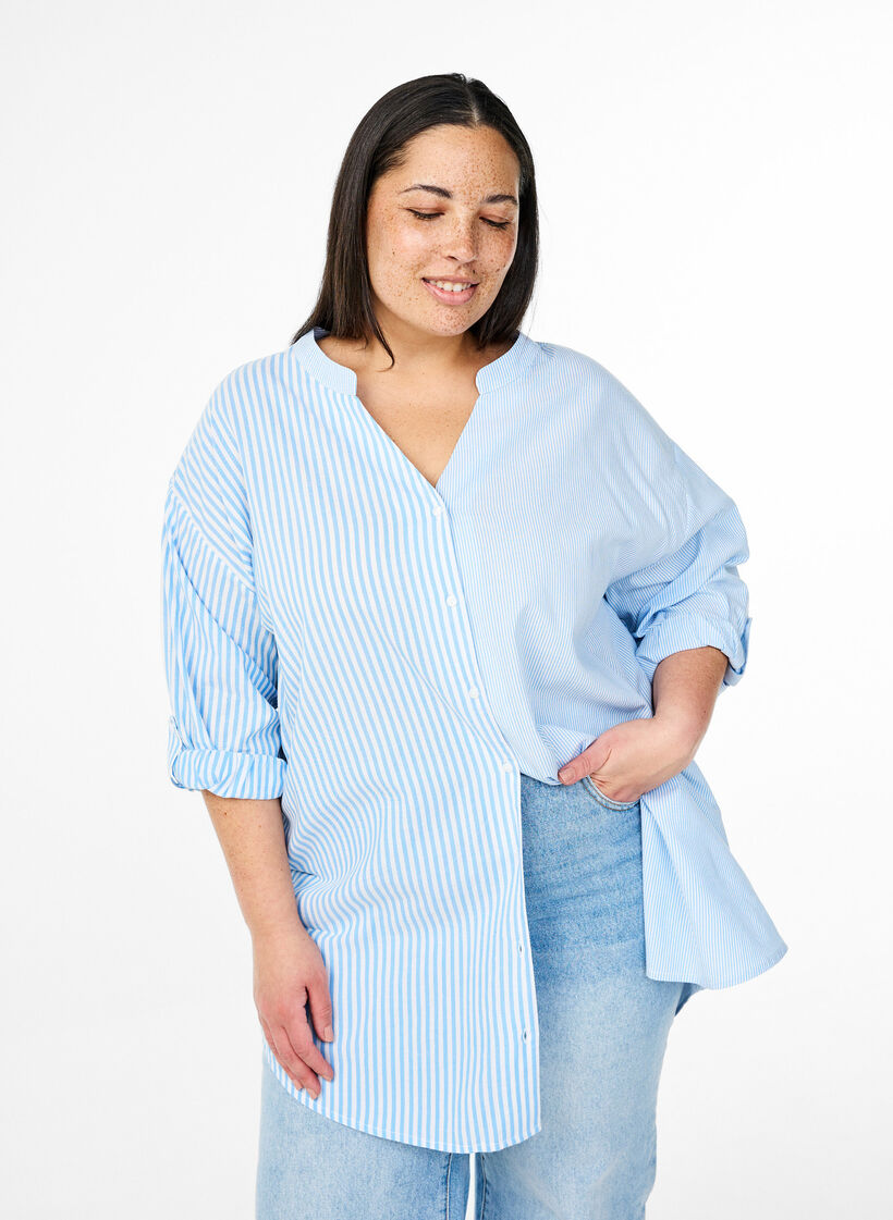 Striped tunic with 3/4 sleeves, Light Blue, Model image number 0
