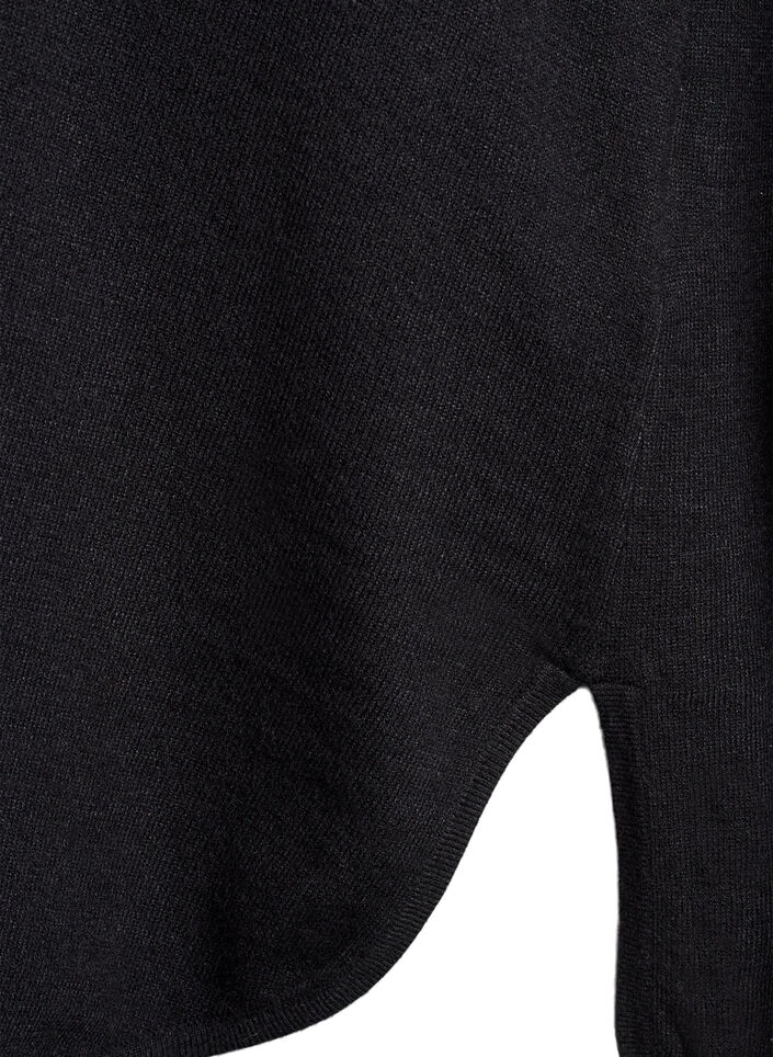 Fine-knit blouse with v-neck and front detail, Black, Packshot image number 3