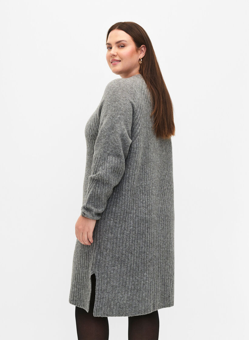 Rib-knit dress with slit, Light Grey Melange, Model image number 1
