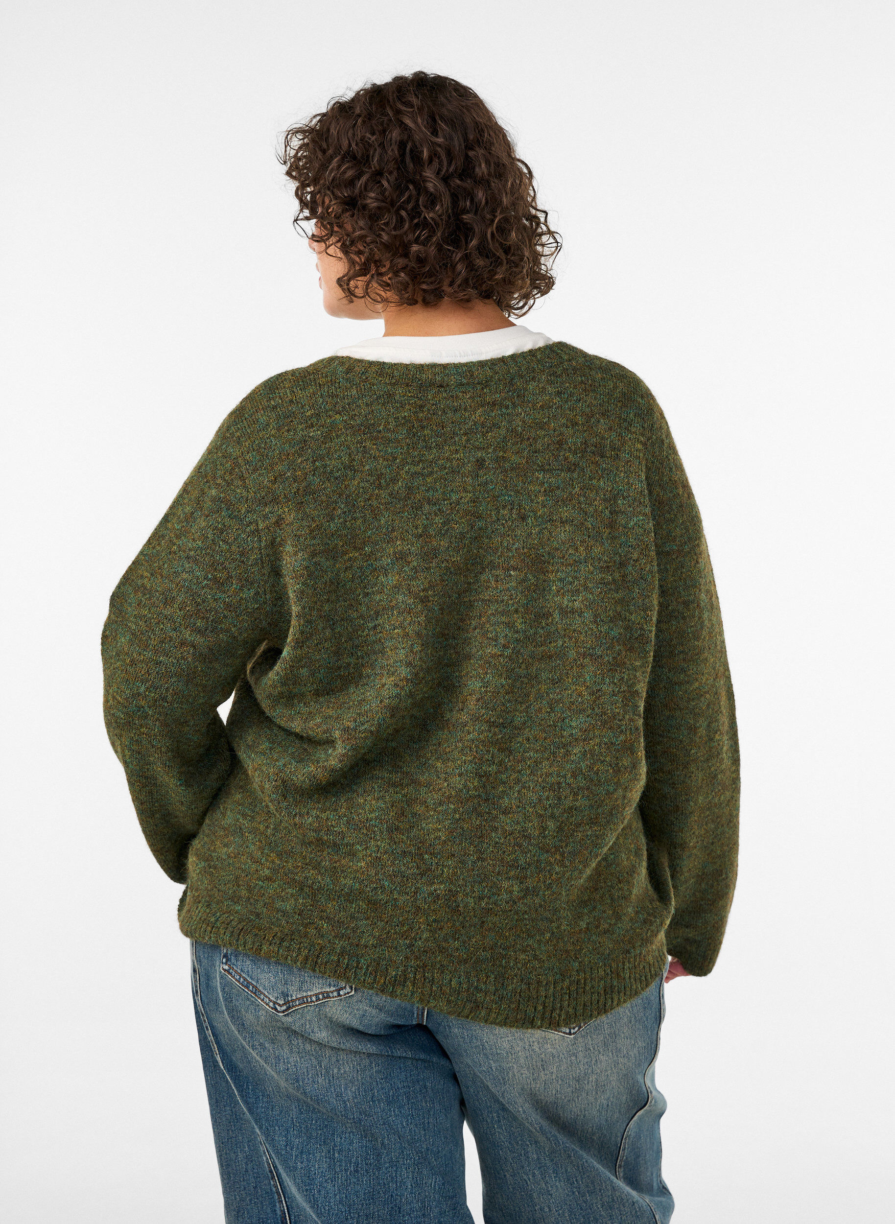 ZizzifashionLoose round neck jumper, Green, Model image number 2