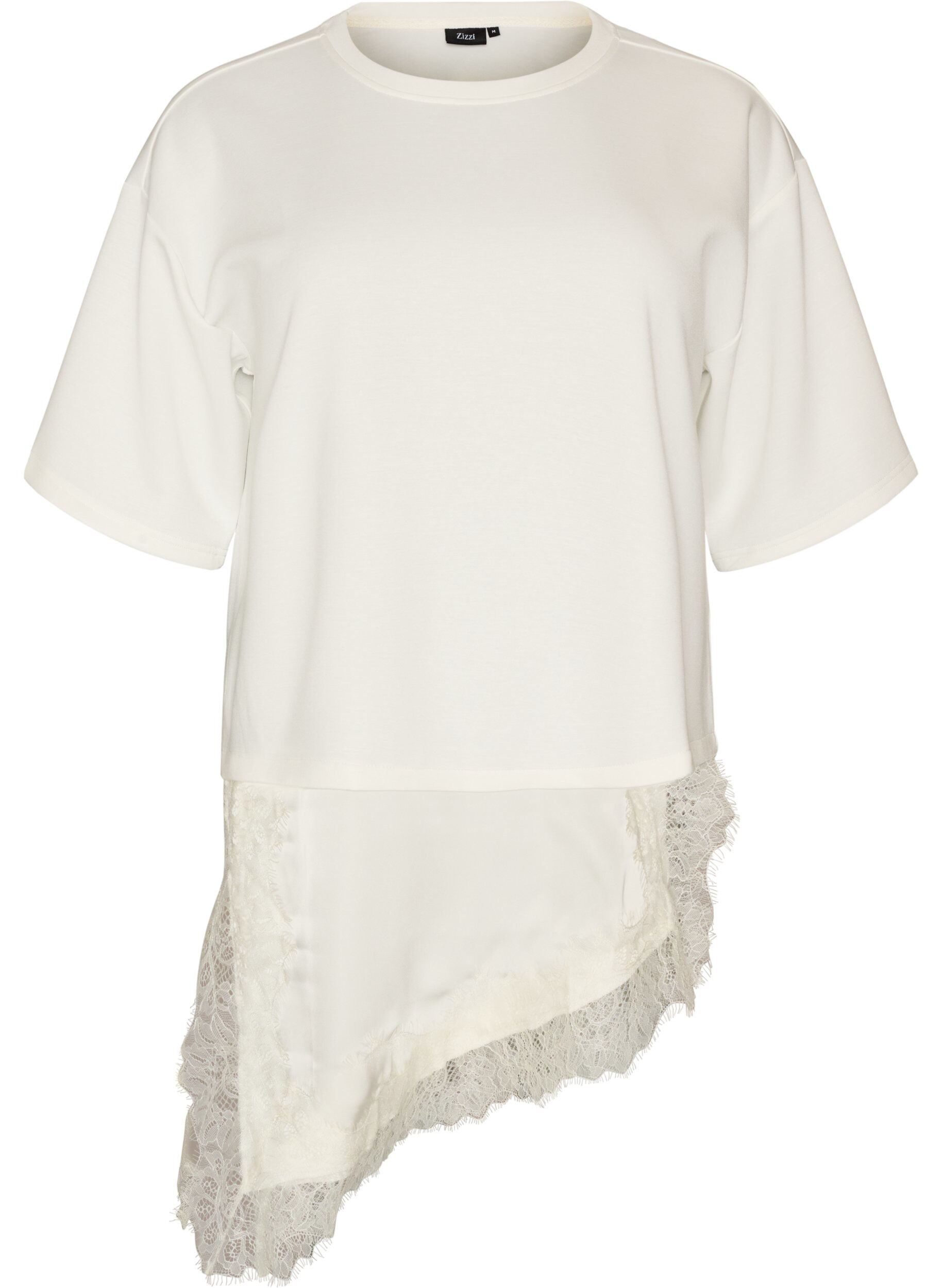 ZizzifashionJersey blouse with a layered look and lace, Vanilla, Packshot image number 0