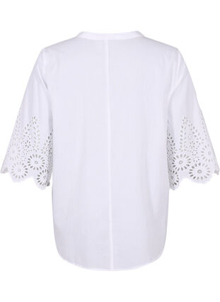 Shirt blouse with broderie anglaise and 3/4 sleeves, Bright White, Packshot image number 1