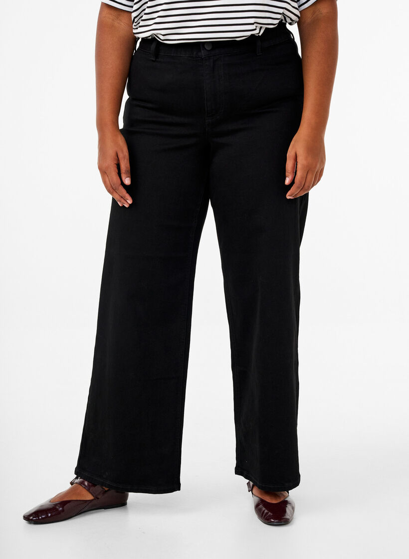 High-waisted jeans with wide legs, Black, Model image number 2