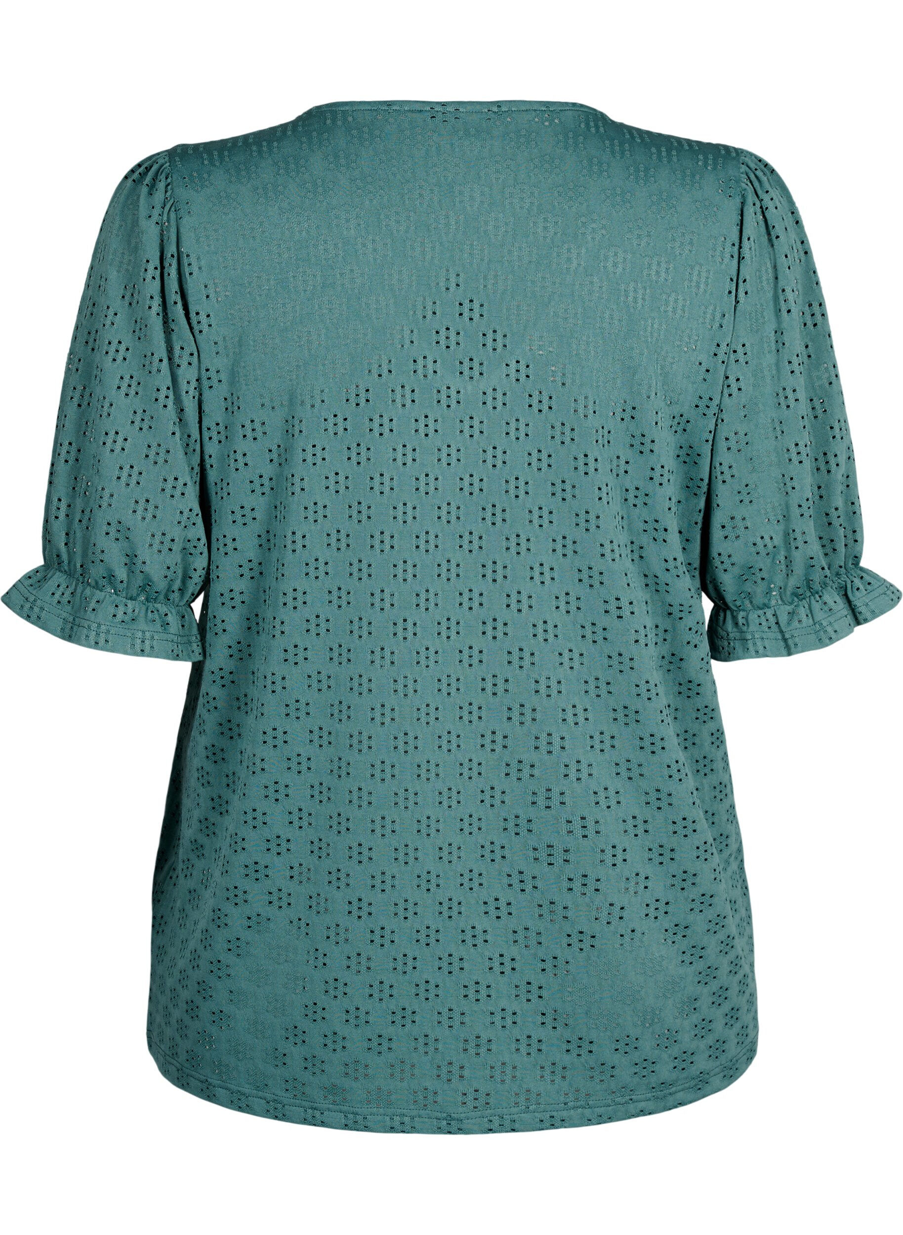 Zizzifashion V-neck blouse with hole pattern, Sea Pine, Packshot image number 1