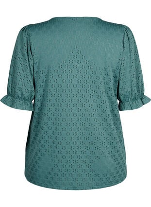 V-neck blouse with hole pattern, Sea Pine, Packshot image number 1