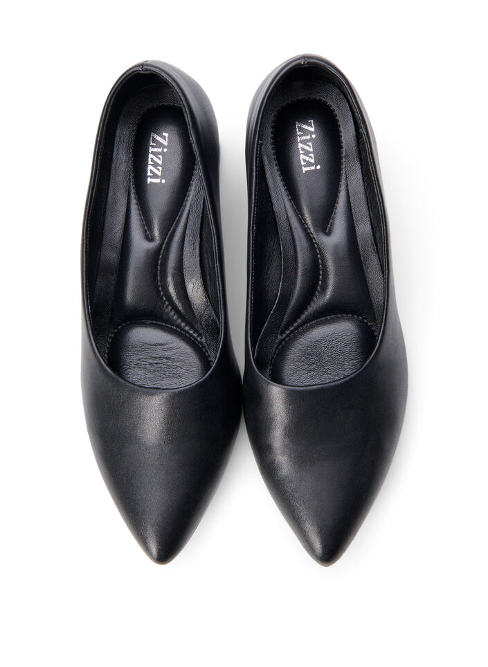 Wide fit - Leather pump with pointed toe, Black, Packshot image number 2