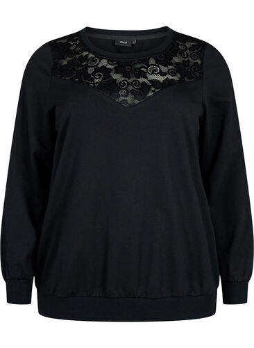 Sweatshirt with lace, Black, Packshot image number 0