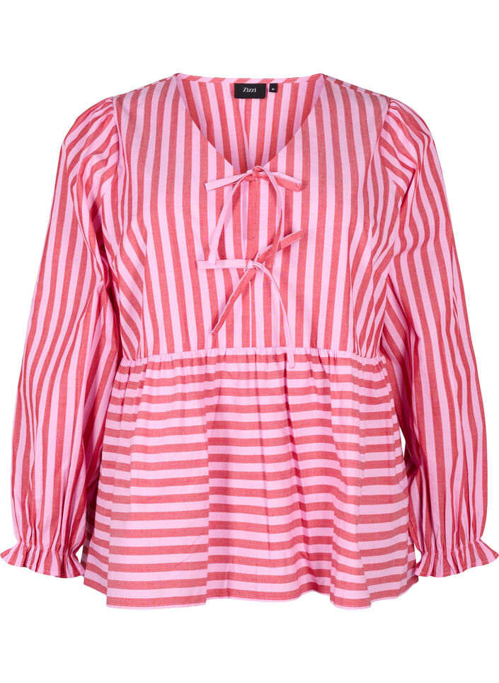 Blouse with stripes and bows, Red, Packshot image number 0