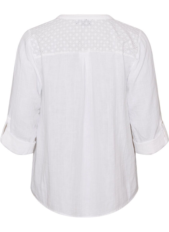 Blouse in cotton muslin with broderie anglaise, White, Packshot image number 1