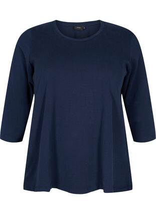 Basic cotton t-shirt with 3/4 sleeves, Navy Blazer, Packshot image number 0