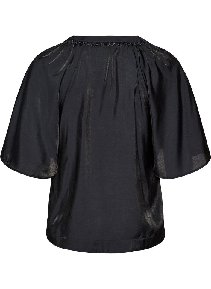 Viscose blouse with V-neck and decorative details, Black, Packshot image number 1