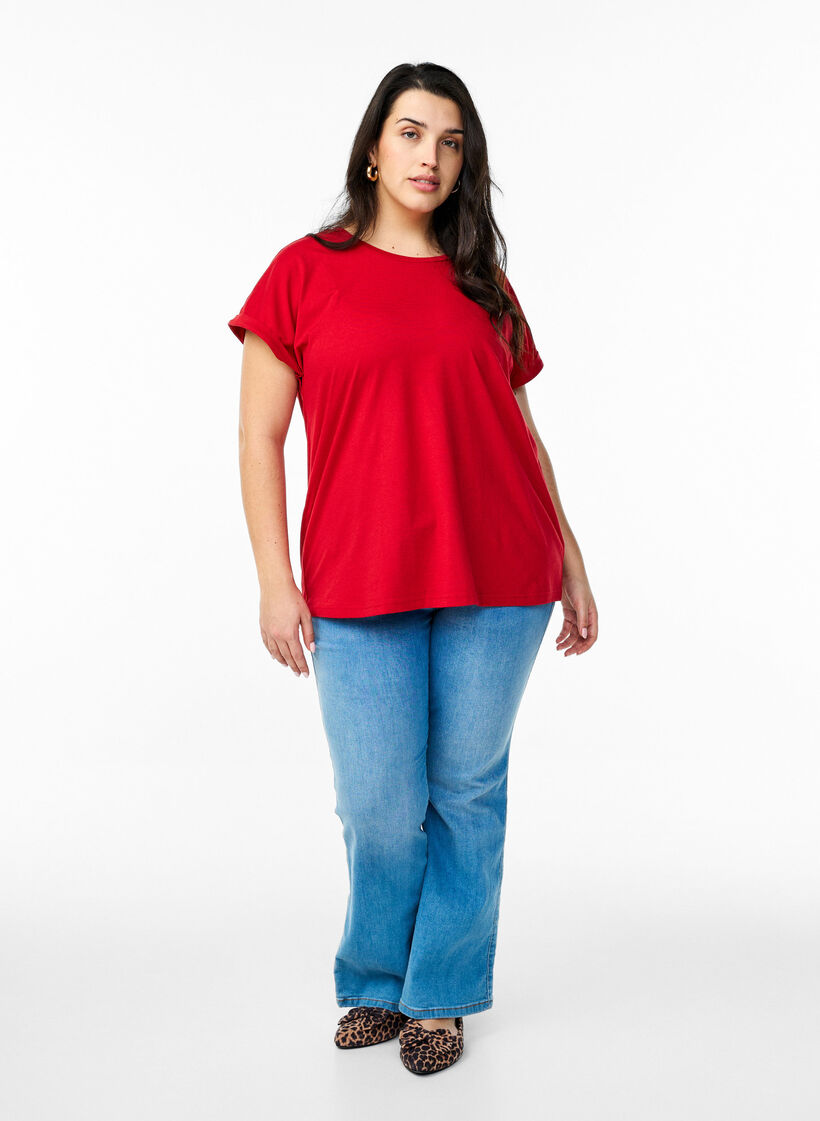 Short sleeved cotton blend t-shirt, Red, Model image number 1