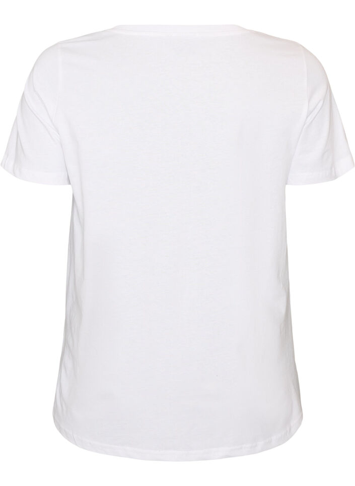 Cotton T-shirt with front print and V-neck, White, Packshot image number 1